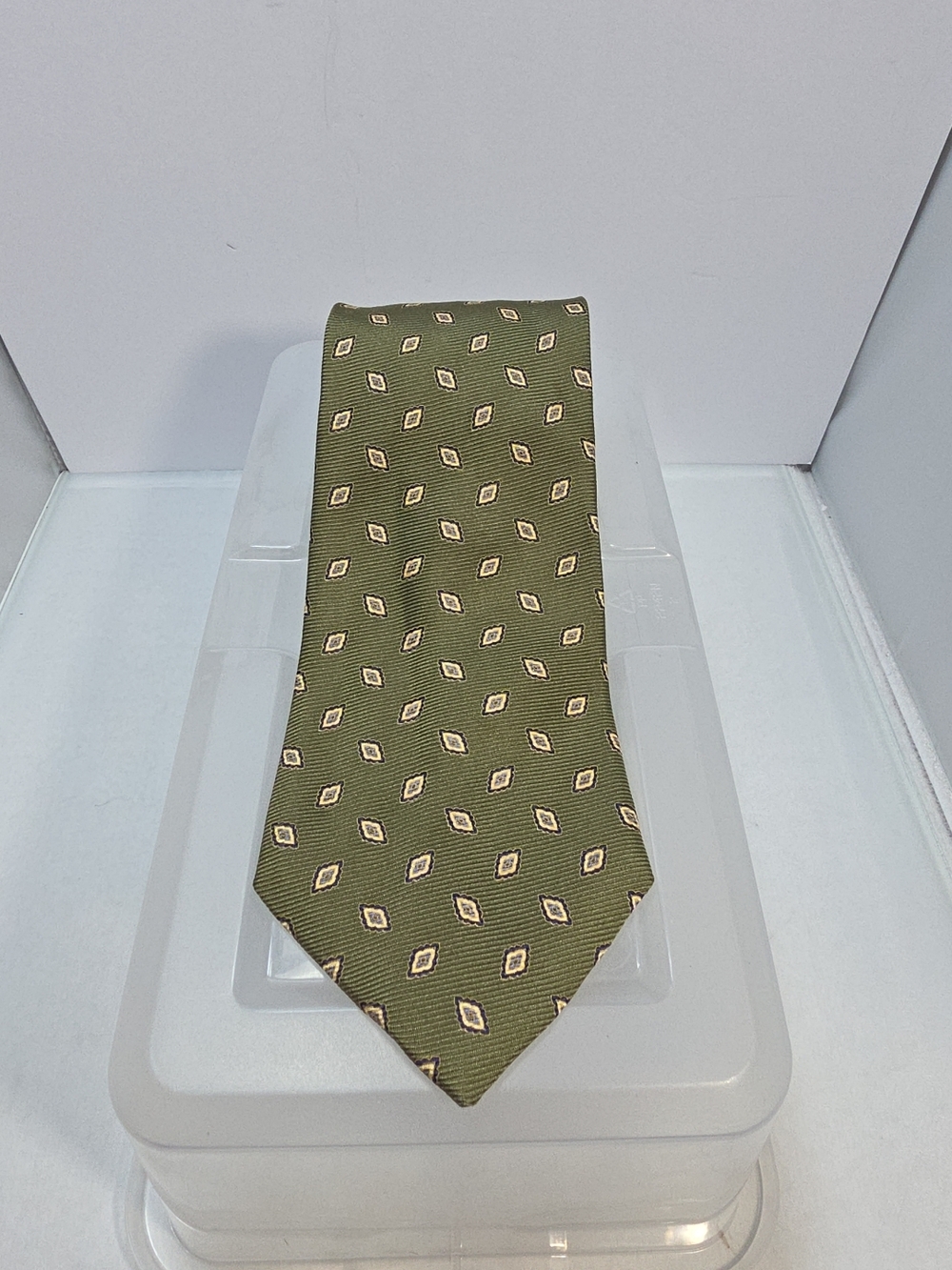 Brooks Brothers Makers Silk Tie 58" Olive Green Geometric USA NWT